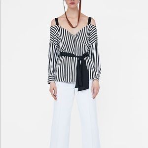 Zara striped top with open shoulder NWT